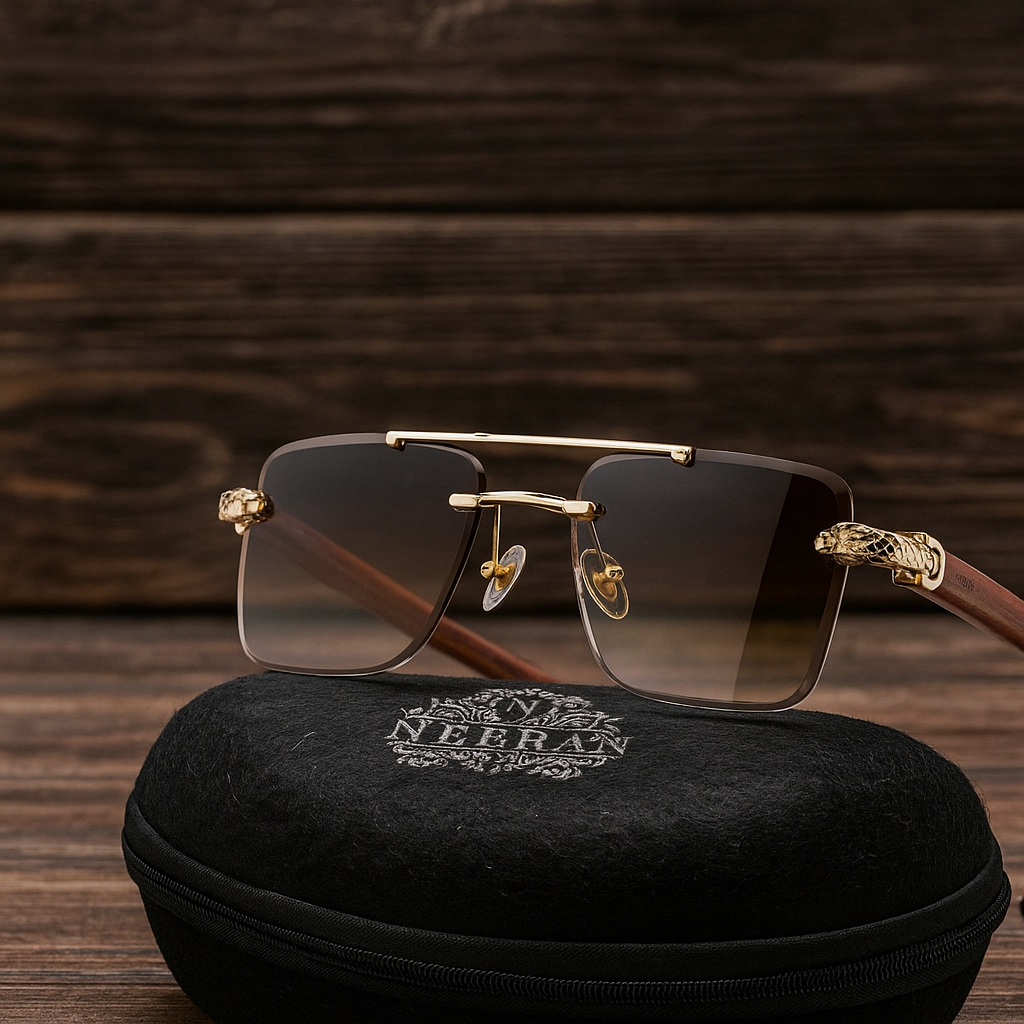 Meeran ROYAL sunglasses with golden lenses and a black/brown frame, featuring UV protection