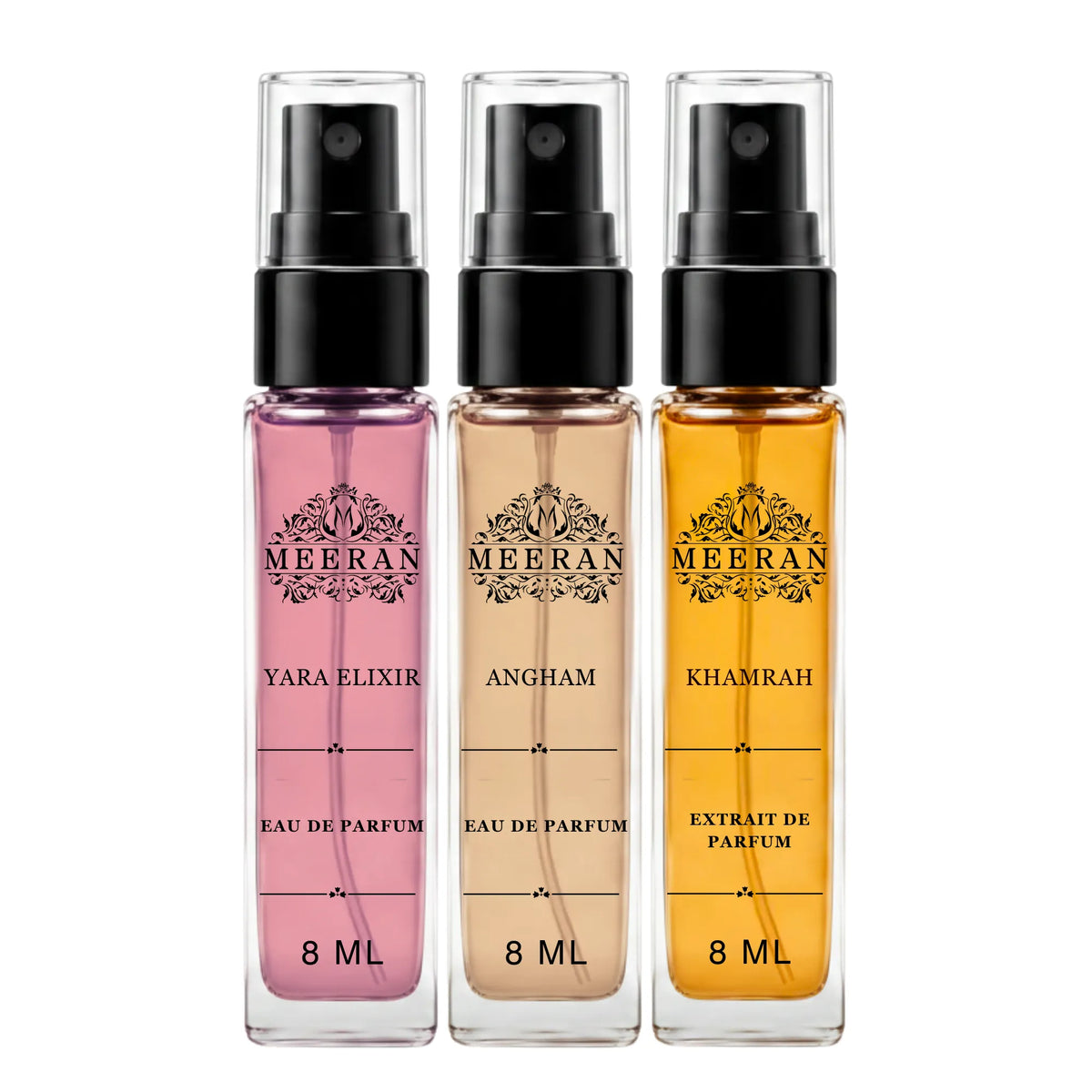 Yara Elixir, Angham & Khamrah (8 ml×3) | Long Lasting Fragrance Gift Set For Women | Travel Perfum | Mini Perfume Set For Women | Luxury Perfume Trio