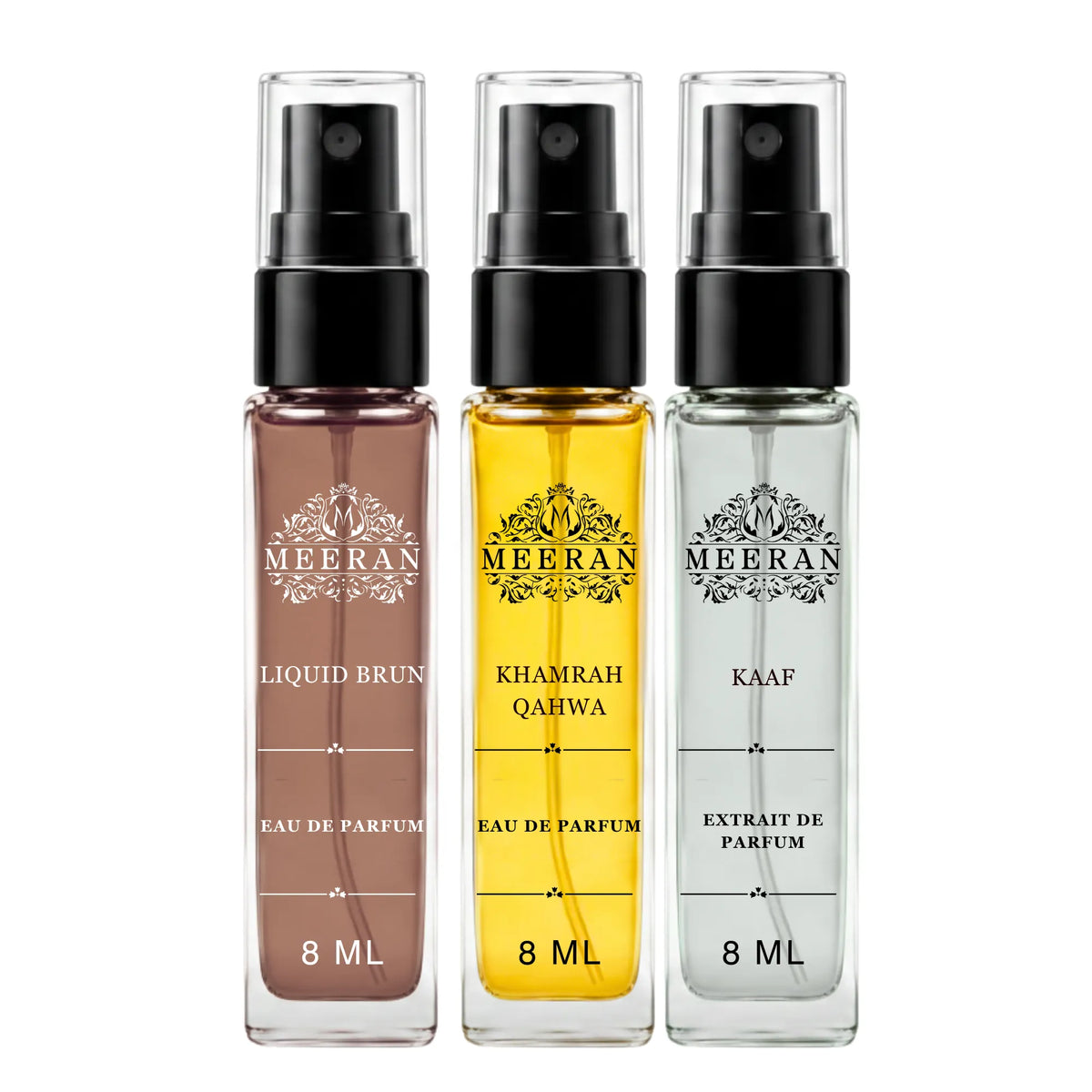 Premium Fragrance Trio Pack –Liquid brun, Khamrah Qahwa, Kaaf | 8ML Each Luxury Perfume Set | Long Lasting Perfume For Men