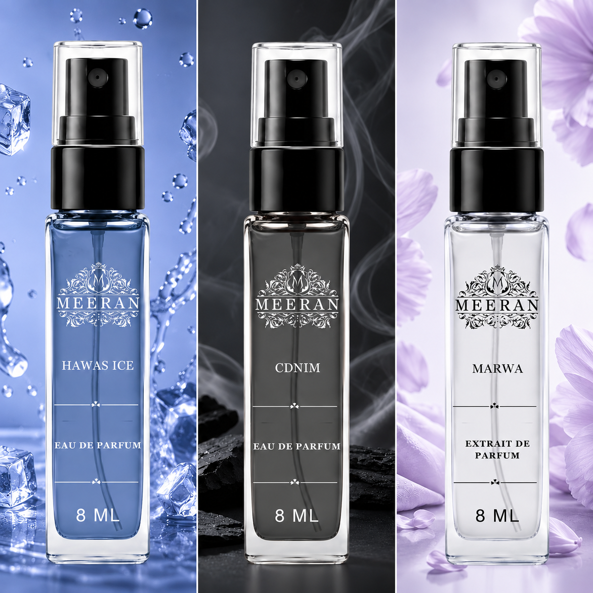 Hawas Ice, CDNIM & Marwa Perfume Trio Pack (8ML Each) | Long Lasting Luxury Pocket Perfume Set for Men | Travel Size Eau De Parfum Mini Fragrance Trio pack