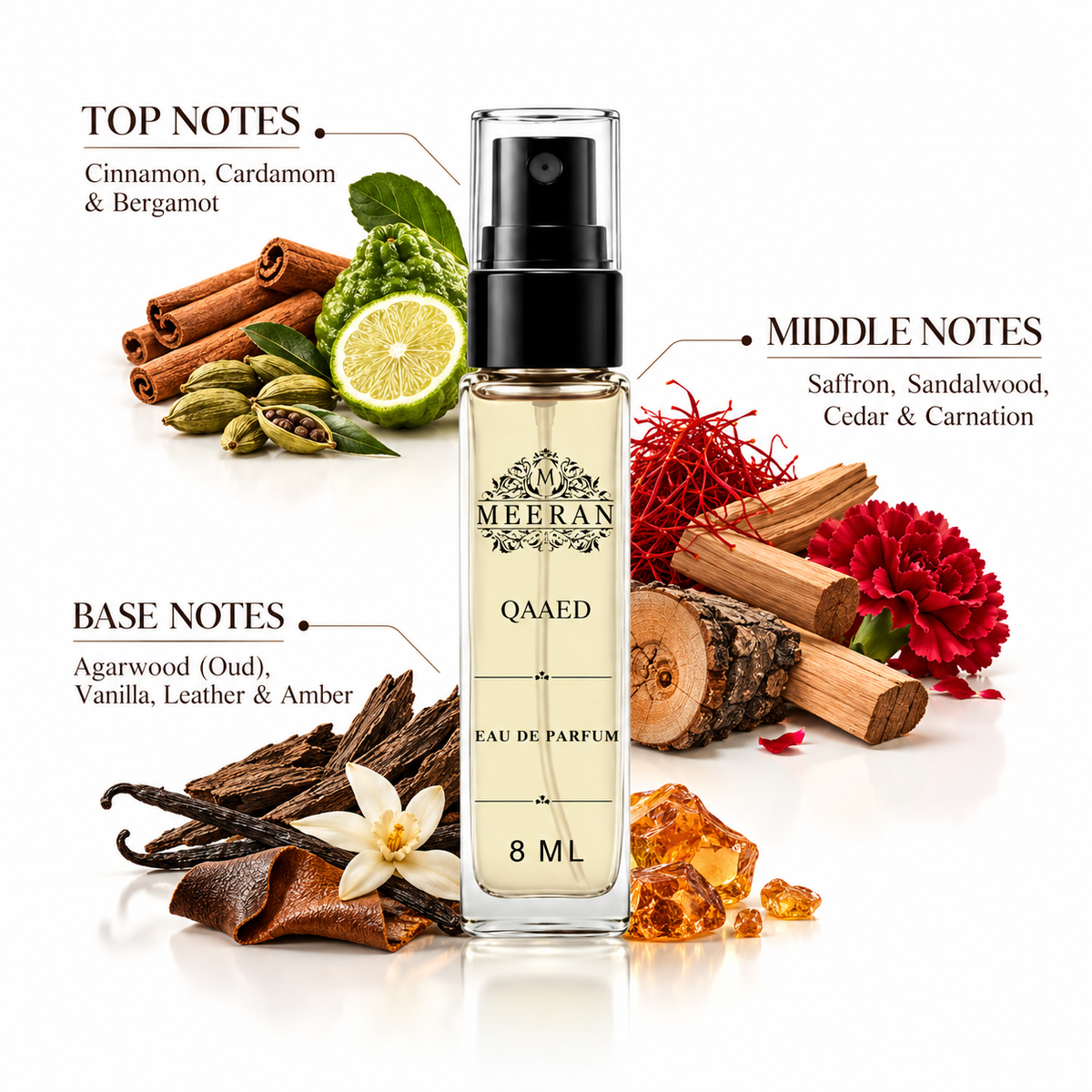 Qaaed Eau De Parfum | 8ML | Long Lasting Luxury Perfume For Men | Decanted From Original Bottle | Qaaed EDP Unisex
