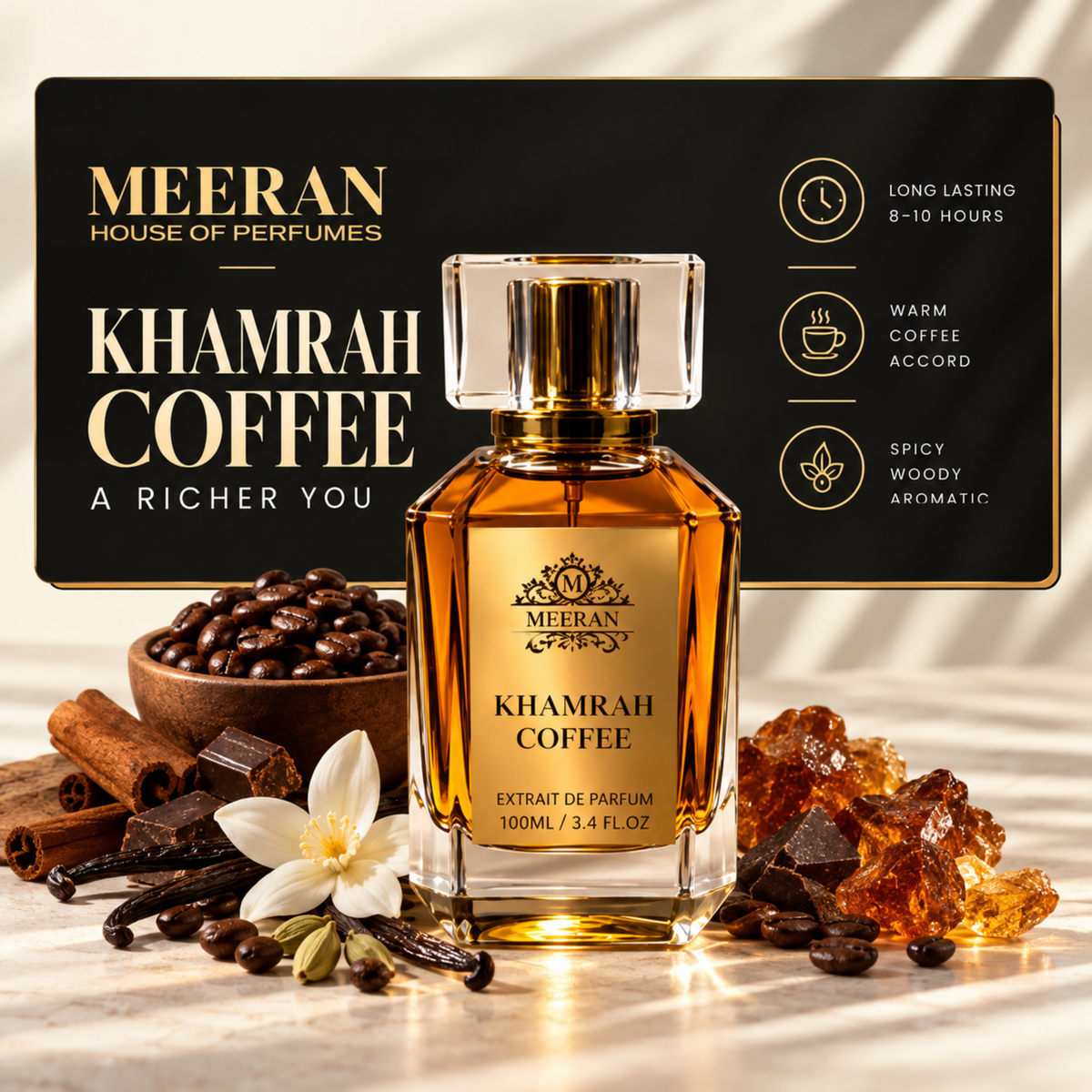 Meeran KHAMRA COFFEE Perfume – Warm Coffee & Spicy Extrait De Parfum