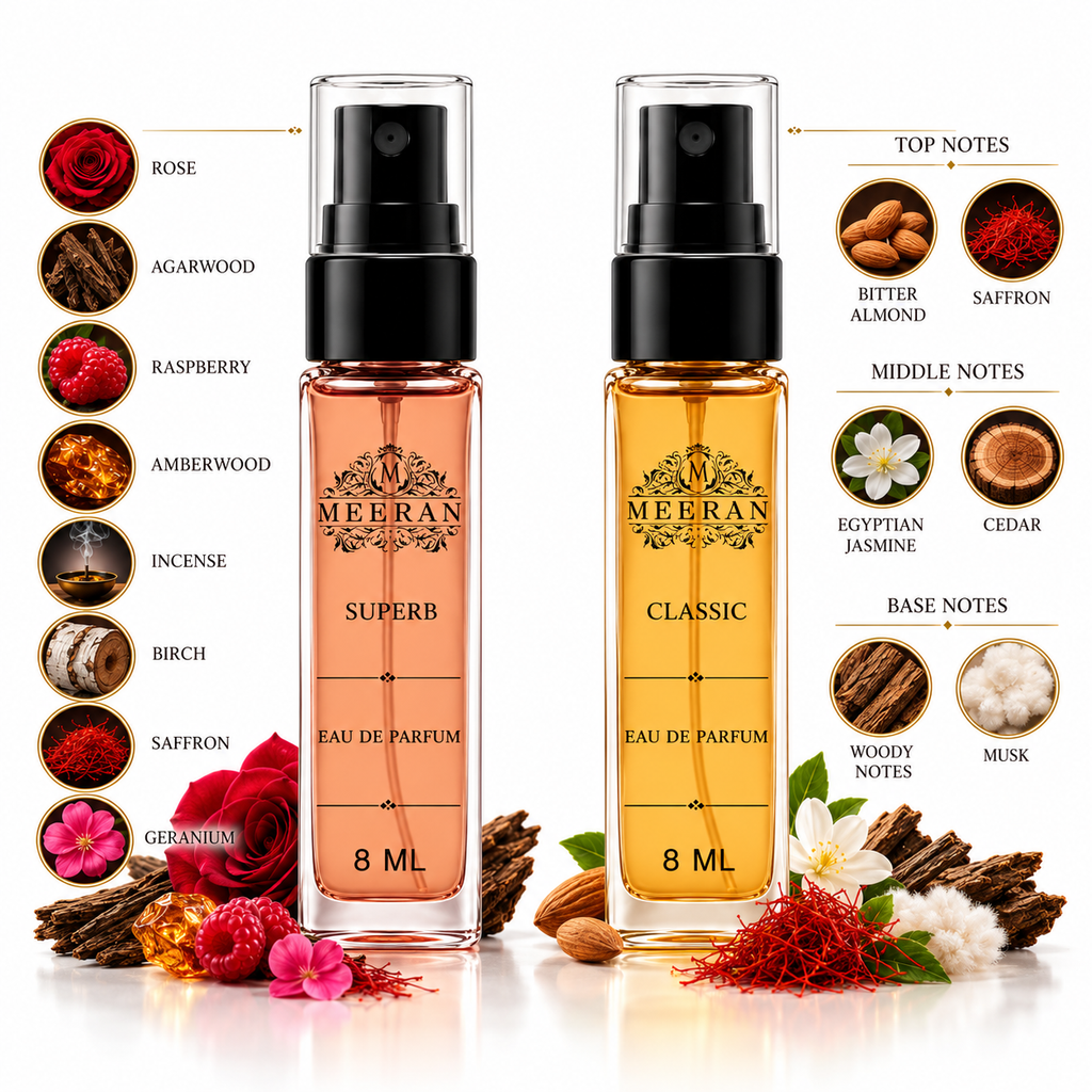 SUPERB & CLASSIC Perfume Gift Set for Men & Women (8ML Each) | Long Lasting Luxury Eau De Parfum Duo Pack | 30% Oil Concentration | Pocket Perfume Travel Size Fragrance Set